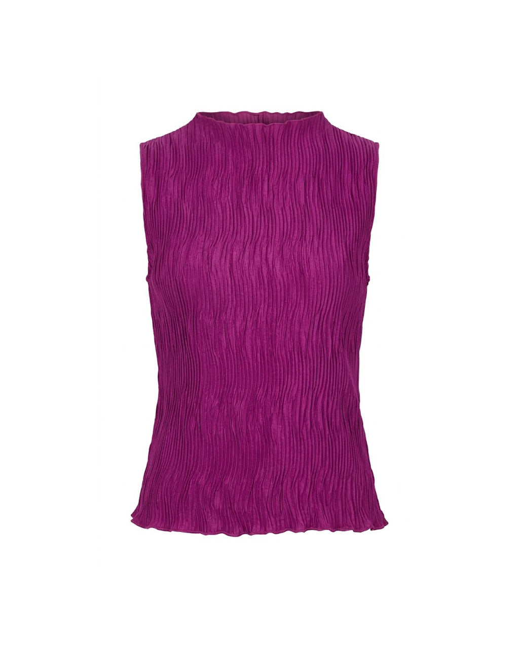 Top elástico plisado magenta con cuello perkins y sin mangas
