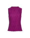 Top elástico plisado magenta con cuello perkins y sin mangas