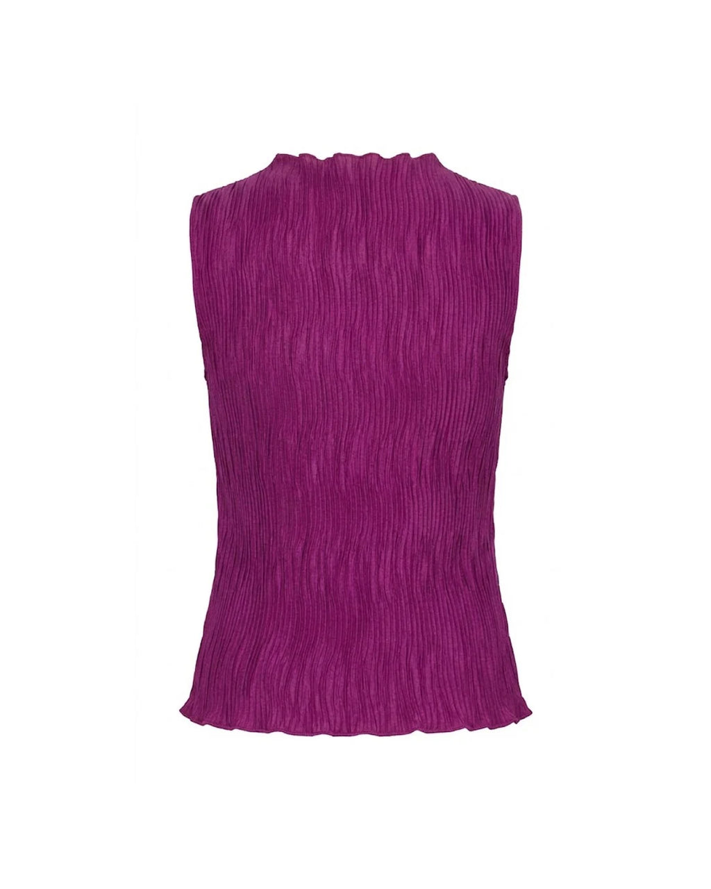 Top elástico plisado magenta con cuello perkins y sin mangas