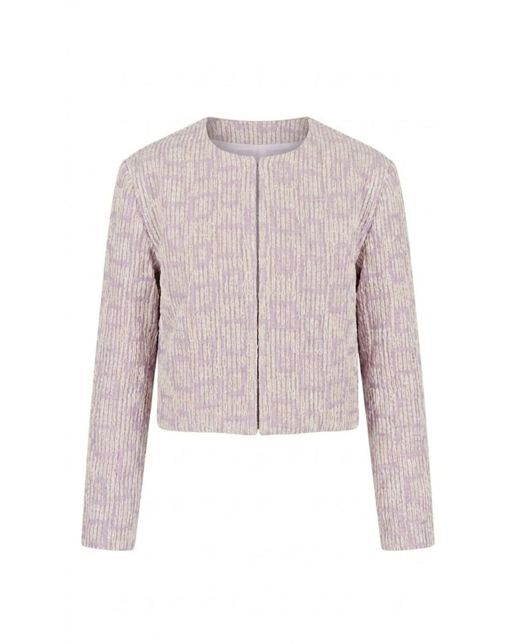 Chaqueta recta lila con tejido texturizado y manga larga recta