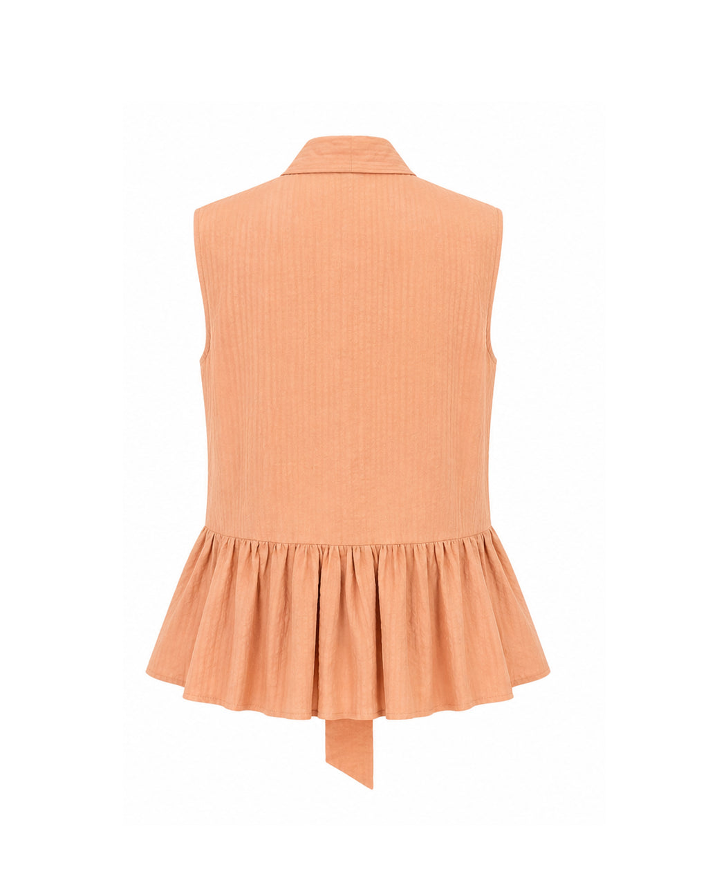 Blusa naranja con cuello lazada, con peplum y sin mangas 