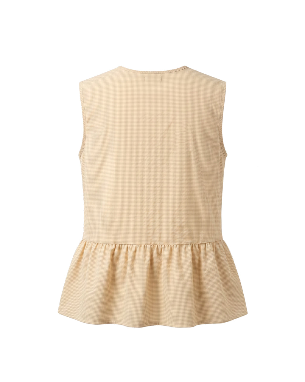 Blusa naranja de vichy con peplum, con lazadas y sin mangas 