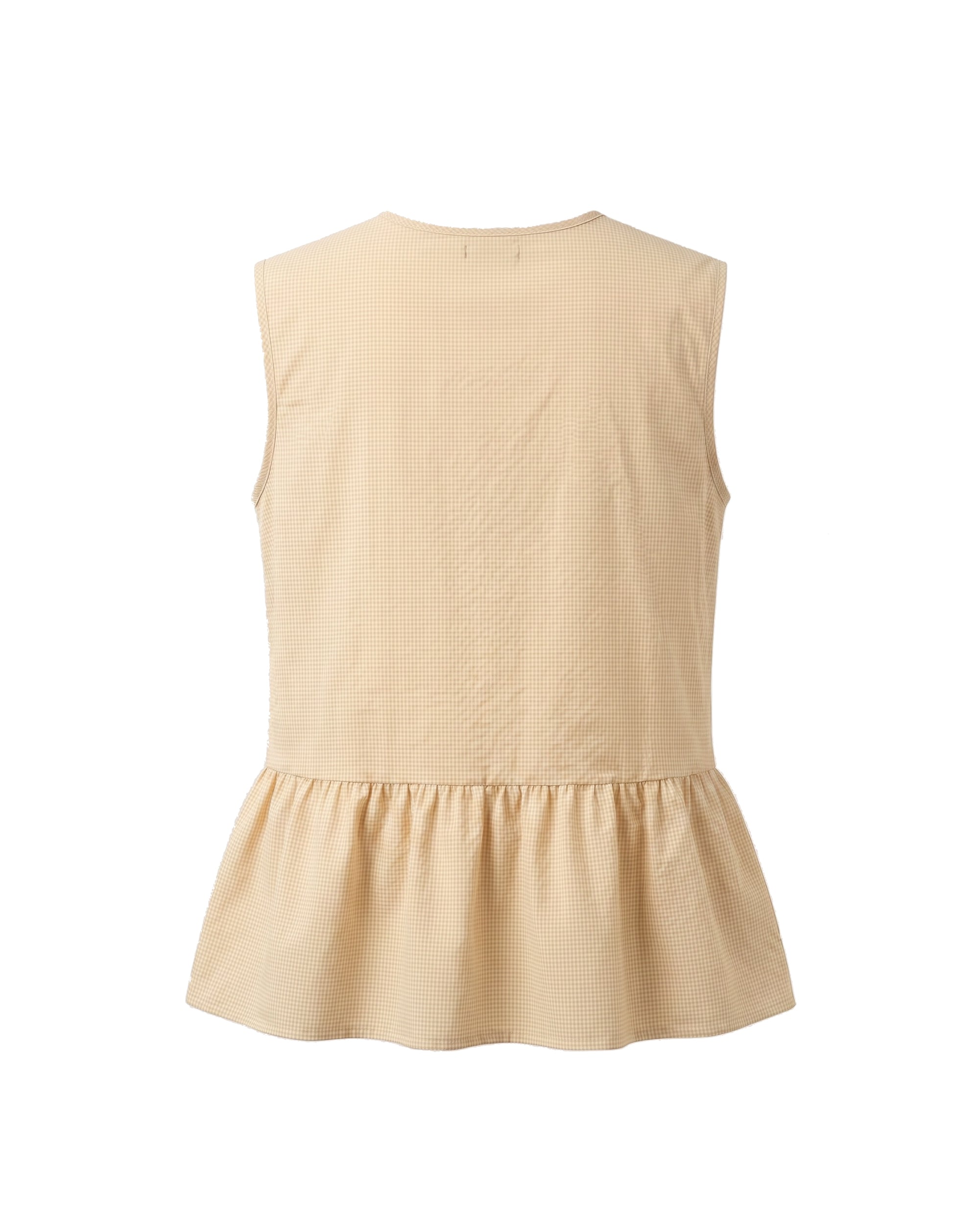 Blusa naranja de vichy con peplum, con lazadas y sin mangas 