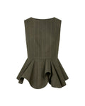 Blusa verde sin mangas de raya diplomática con peplum asimétrico en cintura