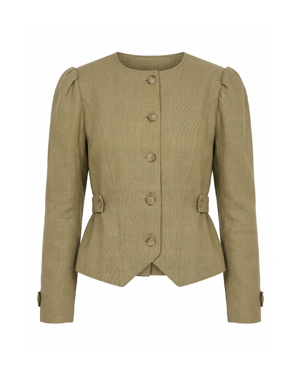 Chaqueta de ramio verde entallada con manga abullonada