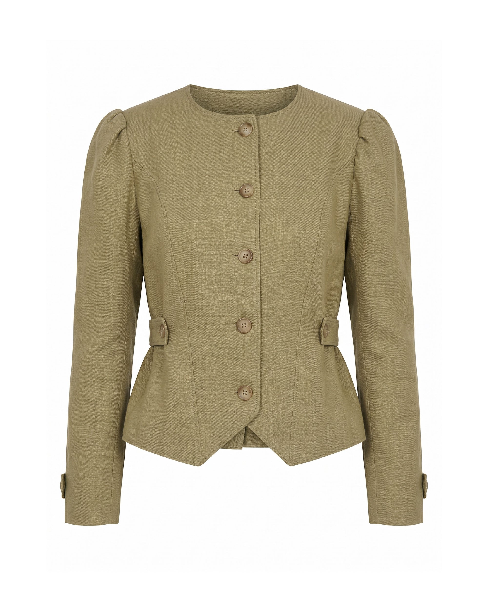 Chaqueta de ramio verde entallada con manga abullonada