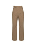 Pantalón beige sastre con cortes y cinturilla asimétrica superuesta