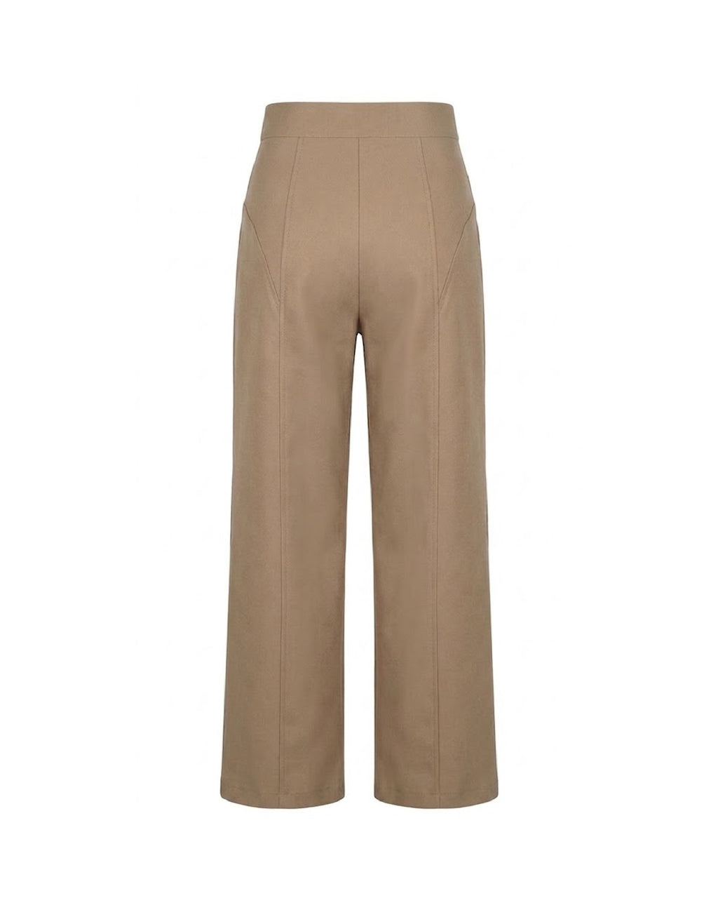 Pantalón beige sastre con cortes y cinturilla asimétrica superuesta